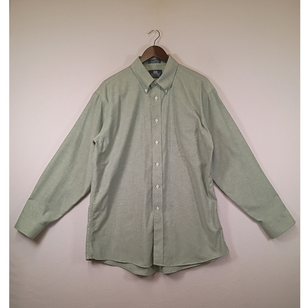 Business Casual Stafford‎ Mens 17 34/35 Sage Green Wrinkle Free Oxford Shirt